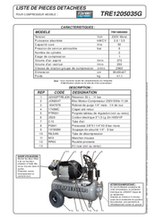 Pièces détachées - Pièces déttachées - Compresseur monophasé 50 L 8 Bar 3,5 CV