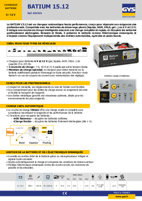 Pièces détachées - Pièces déttachées - Chargeur électronique BATIUM 15 - 12