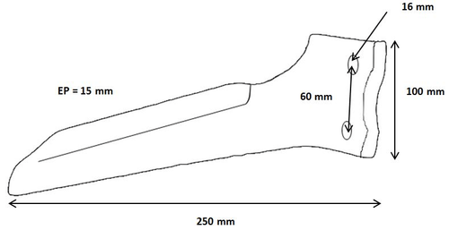 Pièces d'usure outil animé - Howard - Dent de herse boulonnée 250 x 15 gauche origine