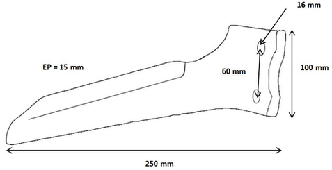 Pièces d'usure outil animé - Howard - Dent de herse boulonnée 250 x 15 gauche origine