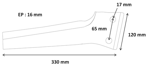 Pièces d'usure outil animé - Sulky - Dent de herse boulonnée 300 x 16 droite SKY AGRICULTURE adaptable