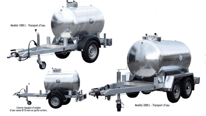 Matériel d'élevage - Tonne à eau - Citerne roulante 90 Km/h PASDELOU