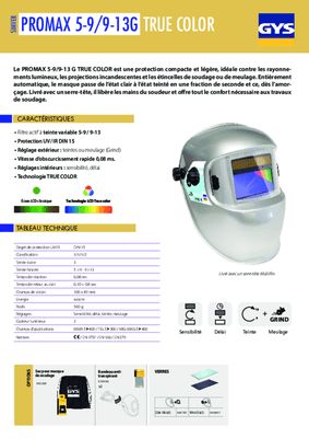 Soudure - Masques, verres - Masque à souder LCD PROMAX5-9/9-13G
