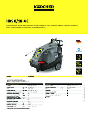 Nettoyeurs, aspirateurs - Nettoyeurs - Nettoyeur HDS triphasé 800L/H 180 bar