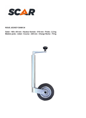 Accessoires attelage et remorque - Accessoires remorque routière - Roue jockey ⌀ 34