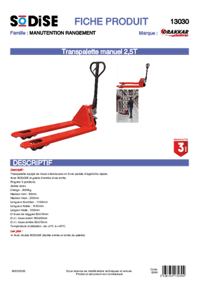 Pièces détachées - Pièces déttachées - Transpalette manuel 2,5T