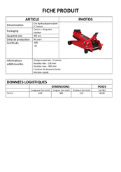 Equipement d'atelier - Levage - Cric hydraulique 3 tonnes